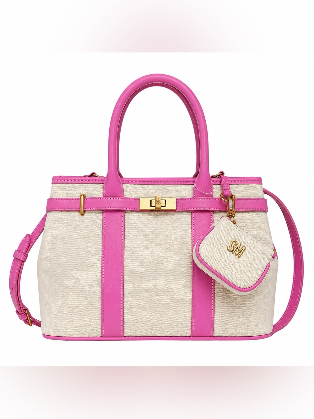 Steve Madden NWT BFIERCE Canvas Satchel Bag Pink Ivory Crossbody Pouch